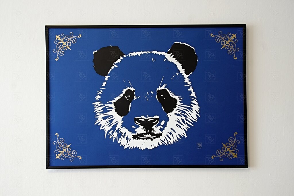 Blue Panda on metalic paper